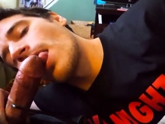 Buddy blows me on the couch while I stroke him CIM swallow