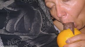 Giving BBC Amazing Grapefruit Blowjob Stroking His Cock Moaning and Groaning