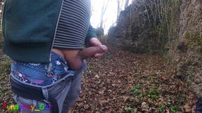 Outdoor, While Exploring a Castle Ruin, I Pleasurably Masturbate My Thick Cock.