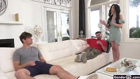 Shemale ariel demure threesome anal