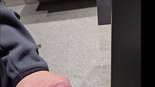 Massive cum load and flashing in busy canadian airport bathroom - johnholmesjuniors hard white cock