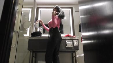Brunette Latina teases with wide open legs and steals a hot cum face handjob