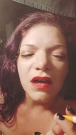Vixen chain smokes and eats ash, dirty girl