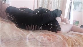 big tita and black lace with my stepmom on her bed