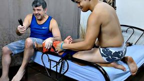 This cute ticklish Asian boy returns for a old tie and tickle session with Daddy Mike and Vahn Valdez. Fully equipped with feathers, hairbrush, and lubricant, Daddy and Vahn put this little twink through tickling hell.