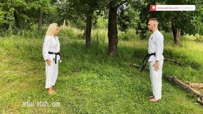 Olga outdoor karate gi fight