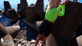 Blonde sucking dick stranger by the sea POV