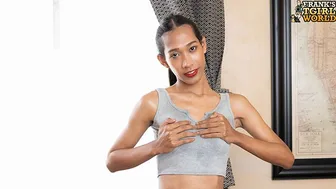 Thai Tgirl Lee Strips Naked and Jerks Her Hard Cock to Get Fit