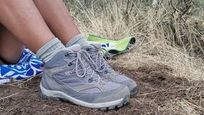 my tired feet after hike in the mud