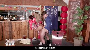 Boy gets serviced by MILF at freeuse sushi bar