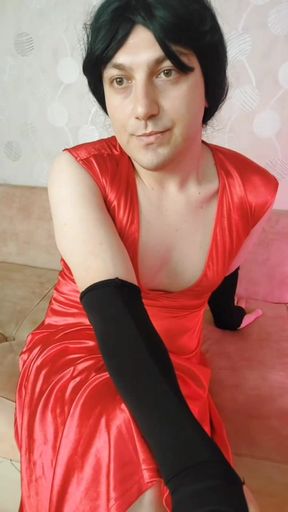 Red Dressed White Feminine Sissy