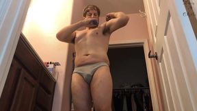 hairy guy n man-thong shaves body
