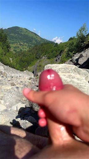 He jerks off White hiking in the montains