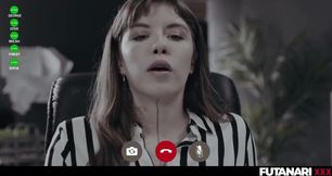 Slutty employee blows boss mid video call surprise fuck huge futa cock