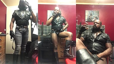 Black Leather Rubber Smoking load Busting