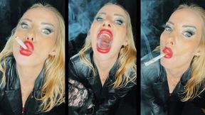 Smoking marlboro 100 in Gloves and Leather very Hard down to the Filter