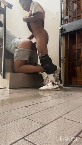 The neighbor fucks me on the stairs of the building when no one sees