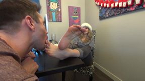 Mrs. Claus Rewards Her Hard-Working Elf With Nylon &amp; Bare Sole Worship