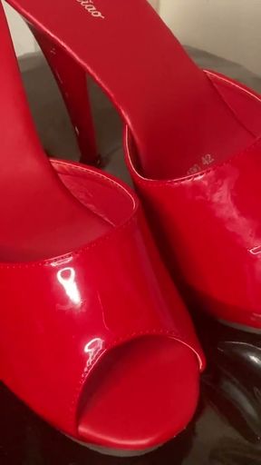 Cum on Red High Heel Mules   Clip 1