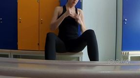 in leggings got in school locker room, public masturbation (Lena Paul)