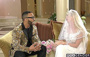 BFF fucked hard trans bride Aubrey Kate after she sucked his big hard cock