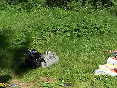 Leggy cutie masturbation and hot outdoor fuck