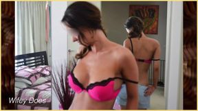 Wifey hot selfie photo shoot in her sexy lingerie and big tits on show.