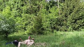 Masturbating Outside in the Woods Completely Naked, Huge Cumshot