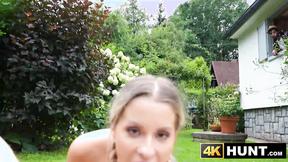 ”Blonde chick Lucky Bee gets her pink cunt cleaned up in front of her partner”