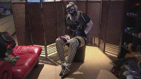 High-Heel Chair Rope Predicament – Short Leather Bondage Gloves, Tape + Harness Gag & Sheath-to-Nipple Vibrator (8:25)