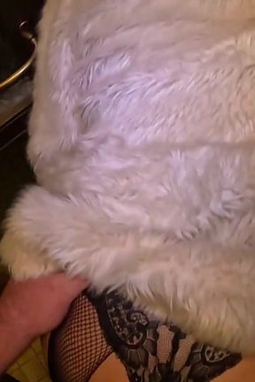 Risky Outdoor &amp; Indoor Blowjob in Stockings &amp; White Fur Coat - Messy Cum Finish 297