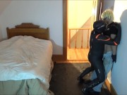 wearing orca wetsuit horny top has fun with spandex jock sex doll