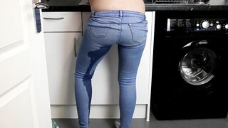 Peeing Desperation inside the Kitchen, Soak Jeans makes me Squirt by Bpop126