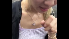 Asian girl touches herself in elevator as someone enters