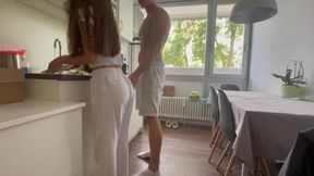 Homemade young with flawless body rides rough pounding in the kitchen