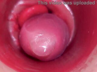 Inside a Camgirl Cervix POV Camera in Cunt with large rod toy