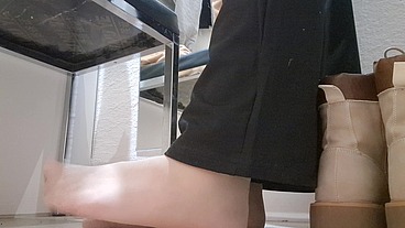 In the dressing room of the store adorable dirty sweaty feet 4K