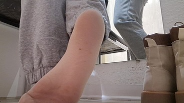 In the dressing room of the store adorable dirty sweaty feet 4K