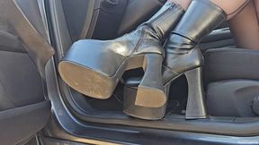 Driving Ford Mondeo in Very High Platform Boots