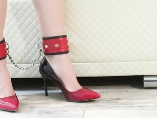 Foot bondages in HighHeels walking and Foot Play