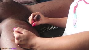College basketball star gives BBC a handjob with POV foot fetish
