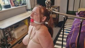 Tied and Gagged to Bedpost on my Knees for Multiple Orgasm