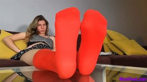 Samara Red Nylons - Pantyhose - HD MP4