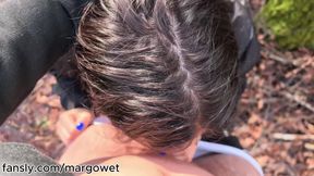 Amateur Outdoor Blowjob in the Forest - She Swallows My Cum on Her Knees