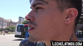 Tattooed Latino's hard, raw threesome fuck with two hung tops
