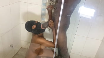 Deepthroating monster BBC in the shower