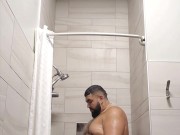 Gym shower with the curtain open