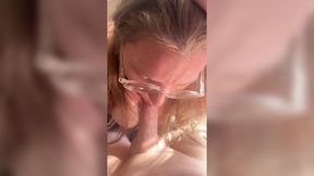 Hott n horny housewife wears glasses and gives sloppy head and shows off her cleavage