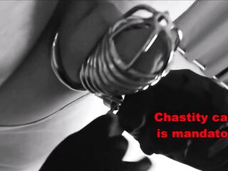 Femdom headmistress humiliates serf cuckold with bull