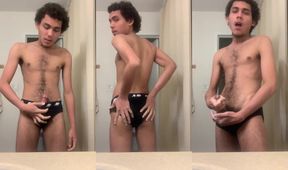 Latino teen gets ruined after a shower ends with a hot cumshot
